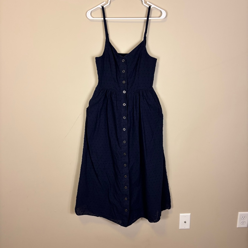Modcloth‎ Navy Blue Textured Button-Front Midi Dress with Pockets 6
